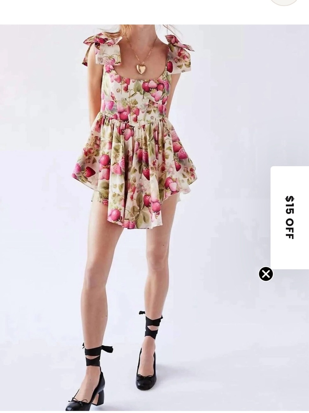 Selkie Cream Mini Dress with Pink Strawberry Print
